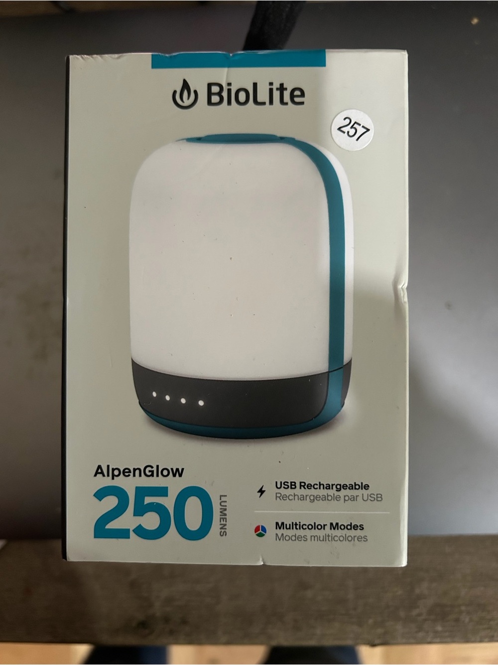 BioLite AlpenGlow 250 Rechargeable Lantern - White with Teal Trim